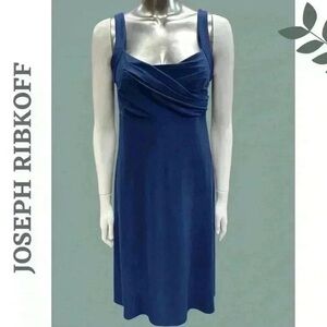 Joseph Ribkoff Blue Draped Sleeveless Dress Pleated Bust Stretch Fit – Size 8